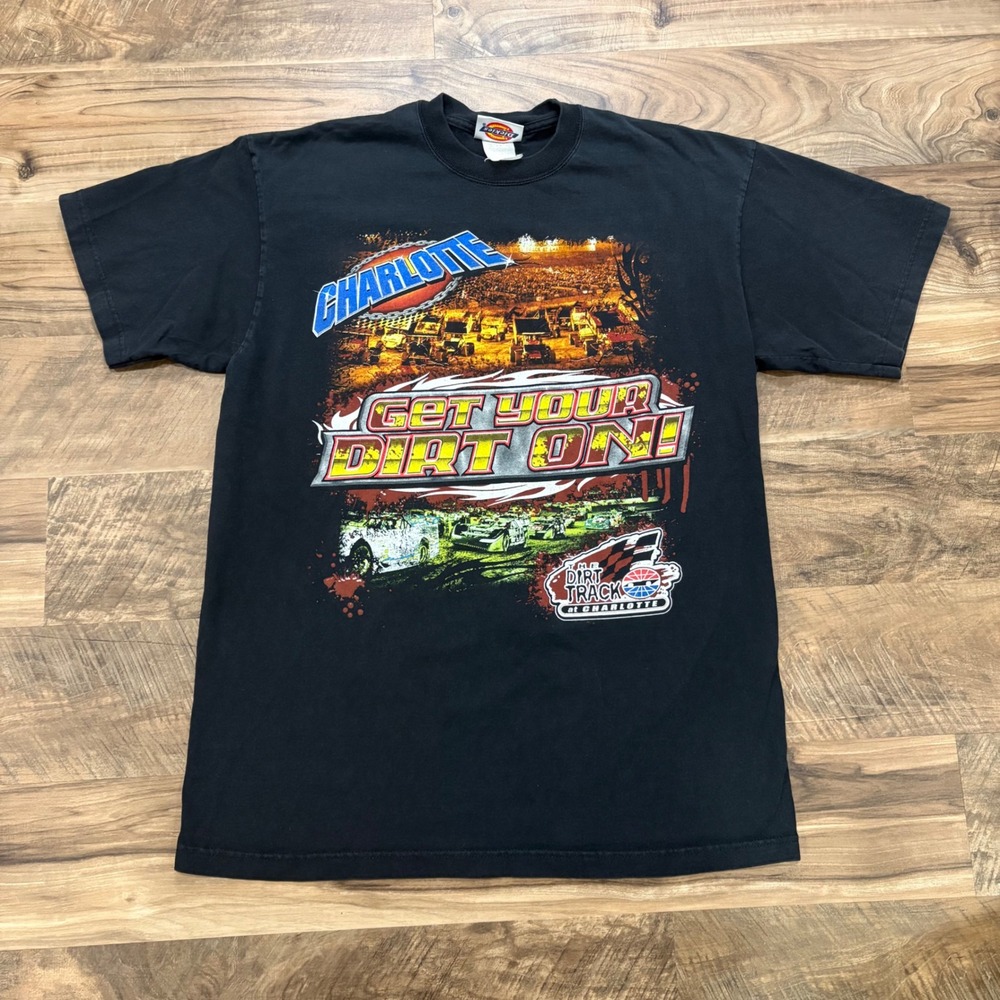 Vintage Y2K Racing T-shirt 2000s Charlotte Dirt Track Men L Black Dickies Tee